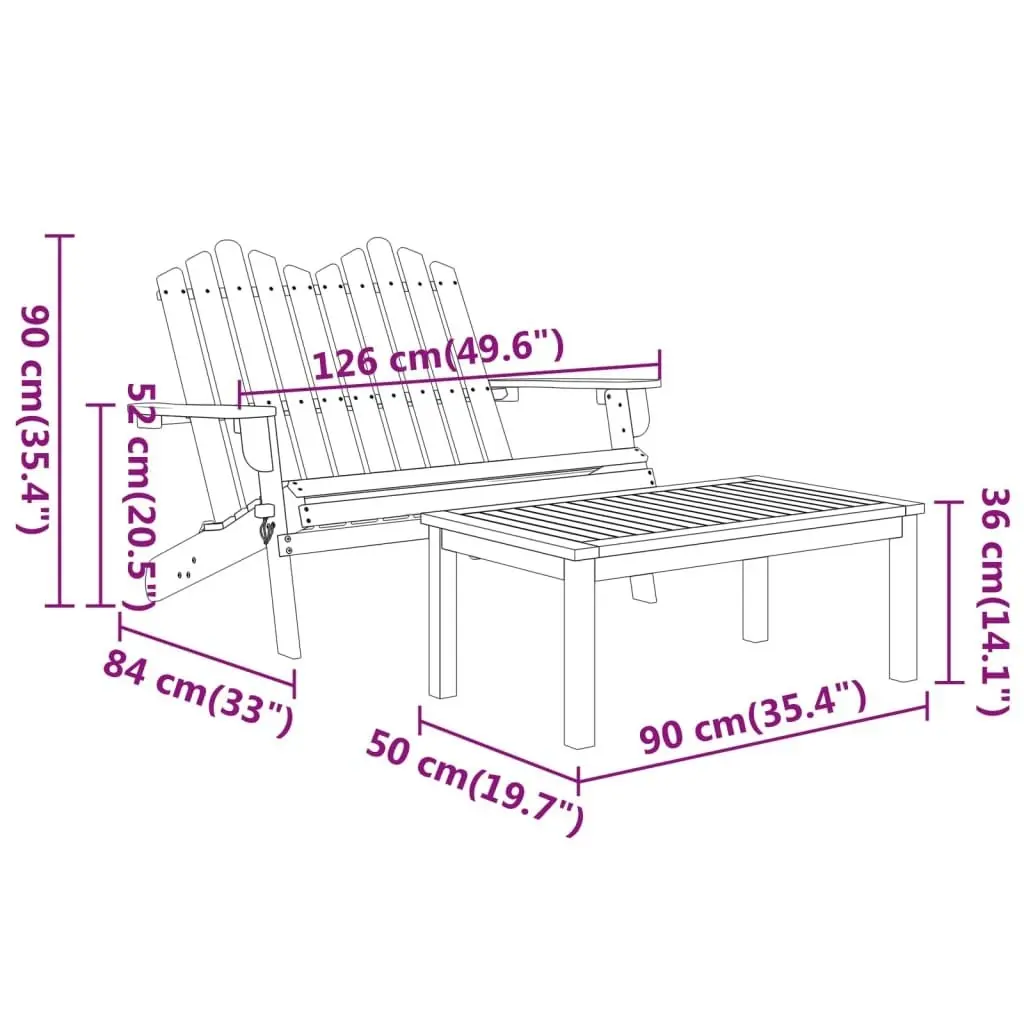 2 Piece Adirondack Garden Lounge Set Solid Wood Acacia 360041