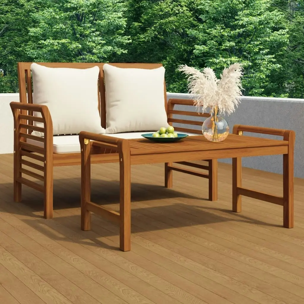 2 Piece Garden Lounge Set with Cream White Cushions Solid Wood 312141