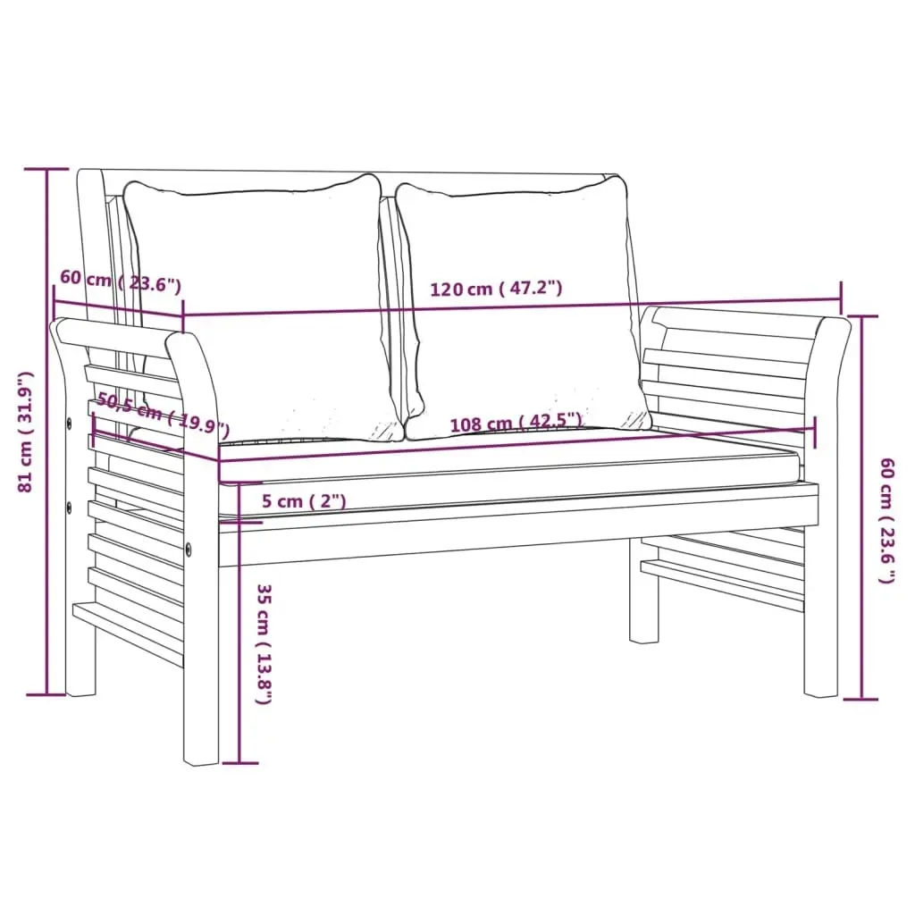 2 Piece Garden Lounge Set with Cream White Cushions Solid Wood 312141