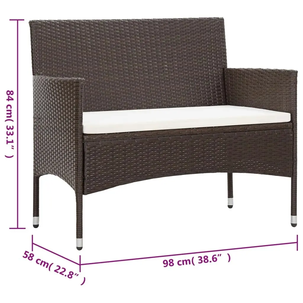 2 Piece Garden Lounge Set with Cushion Poly Rattan Brown 3059318