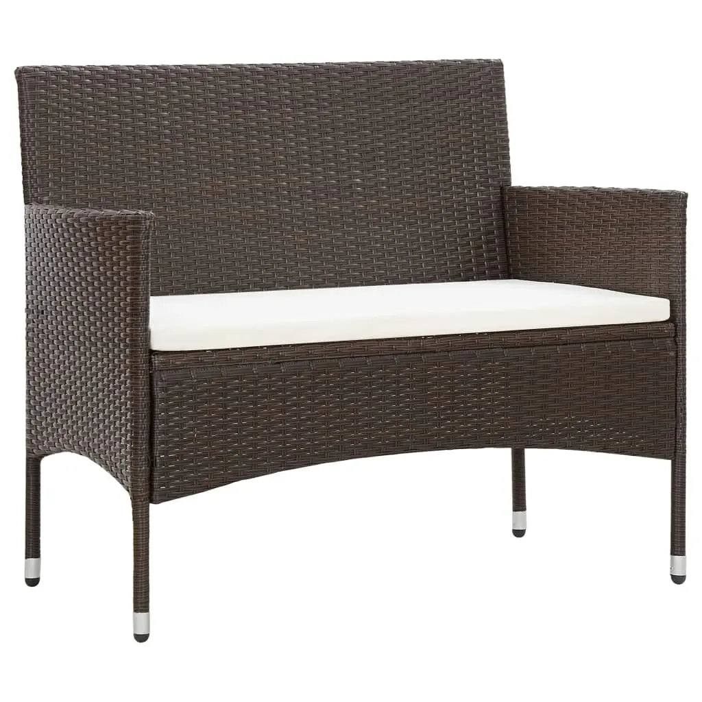 2 Piece Garden Lounge Set with Cushion Poly Rattan Brown 3059318