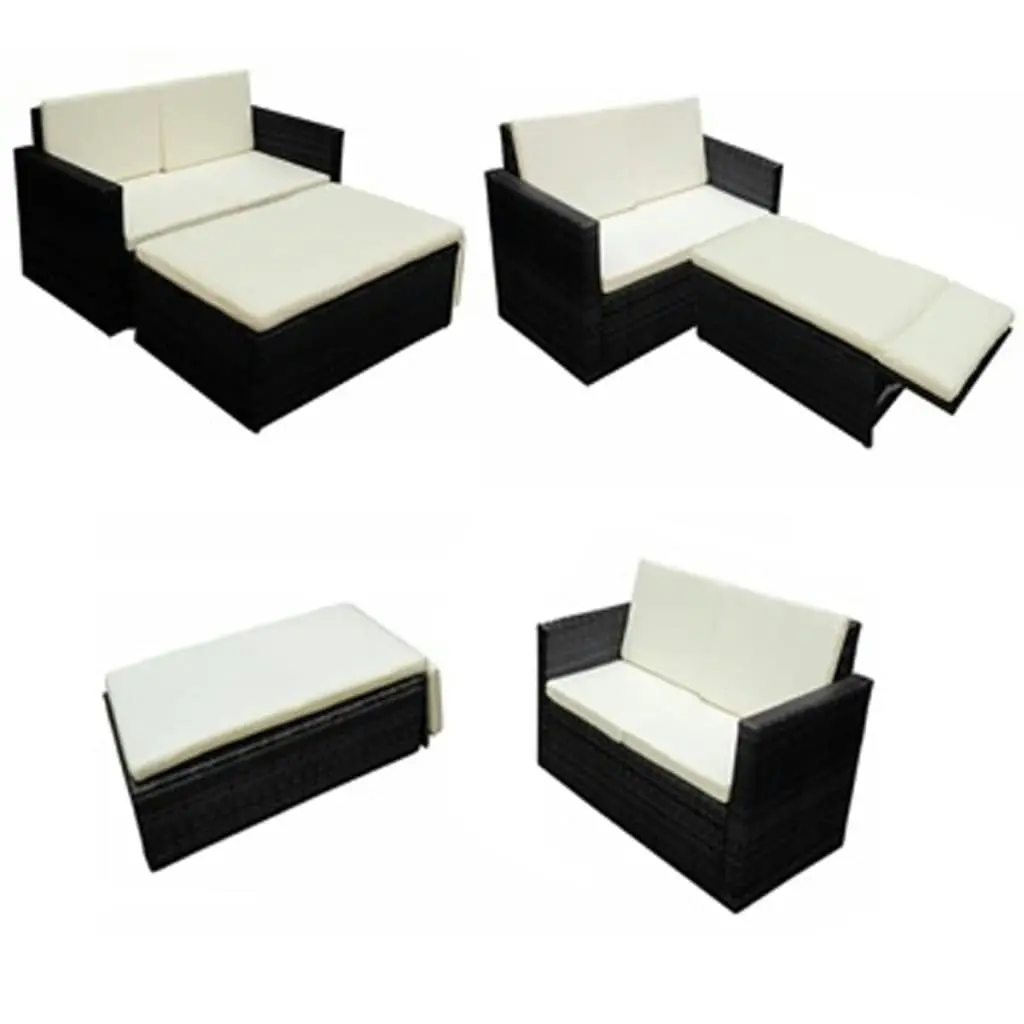 2 Piece Garden Lounge Set with Cushions Poly Rattan Black 42734