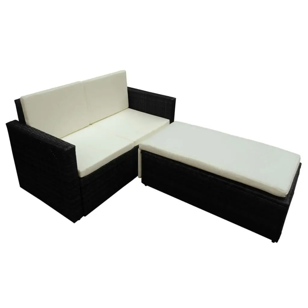 2 Piece Garden Lounge Set with Cushions Poly Rattan Black 42734