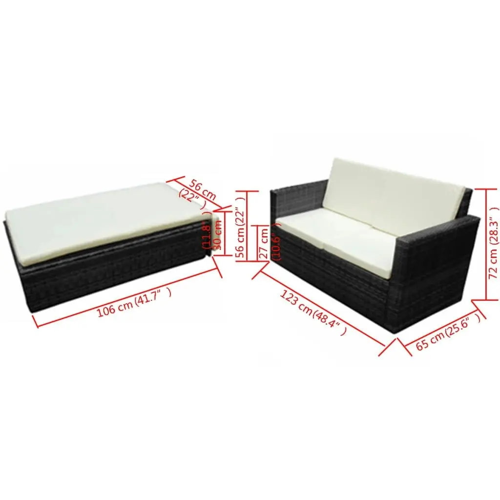 2 Piece Garden Lounge Set with Cushions Poly Rattan Black 42734