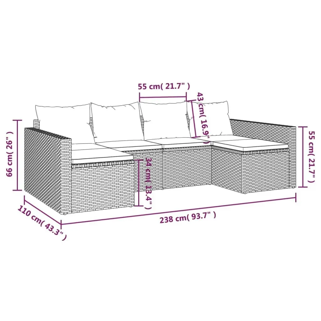 2 Piece Garden Lounge Set with Cushions Grey Poly Rattan 362344