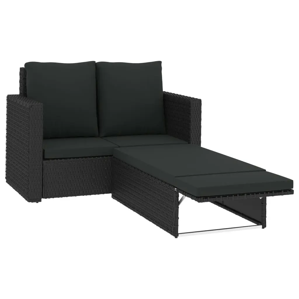 2 Piece Garden Lounge Set with Cushions Poly Rattan Black 46739