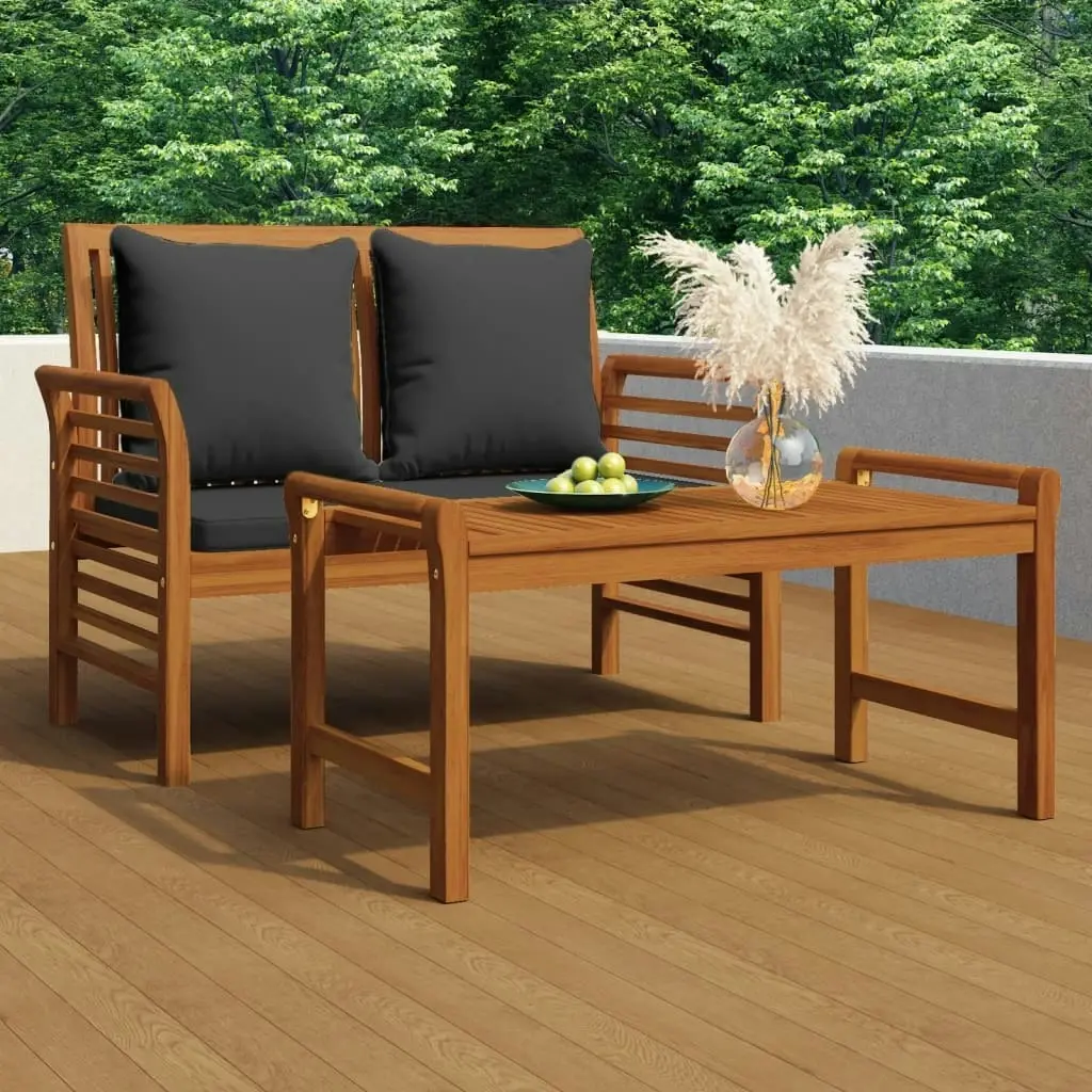 2 Piece Garden Lounge Set with Dark Grey Cushions Solid Wood 312142