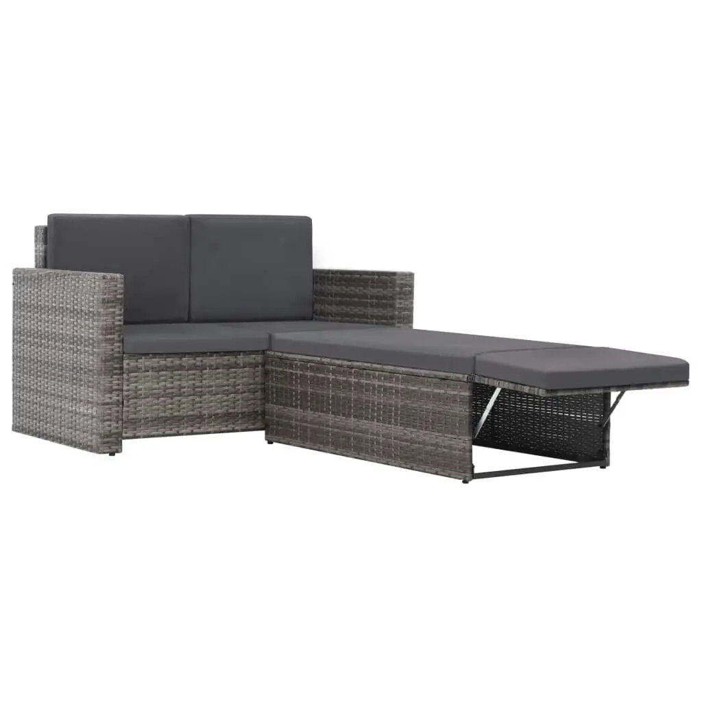 2 Piece Garden Lounge Set with Cushions Poly Rattan Grey 44422