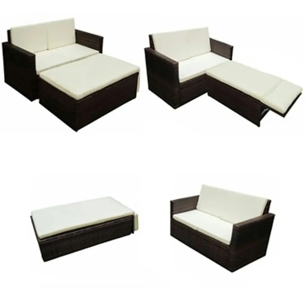 2 Piece Garden Lounge Set with Cushions Poly Rattan Brown 42733