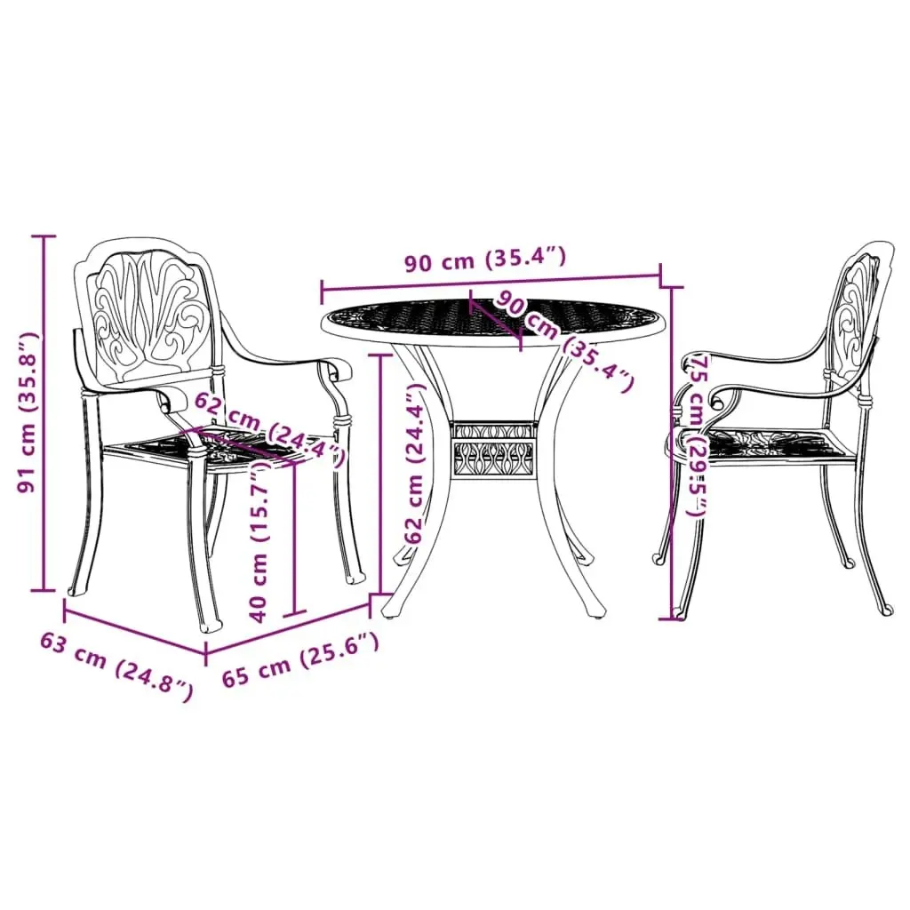 3 Piece Bistro Set Bronze Cast Aluminium 3216322