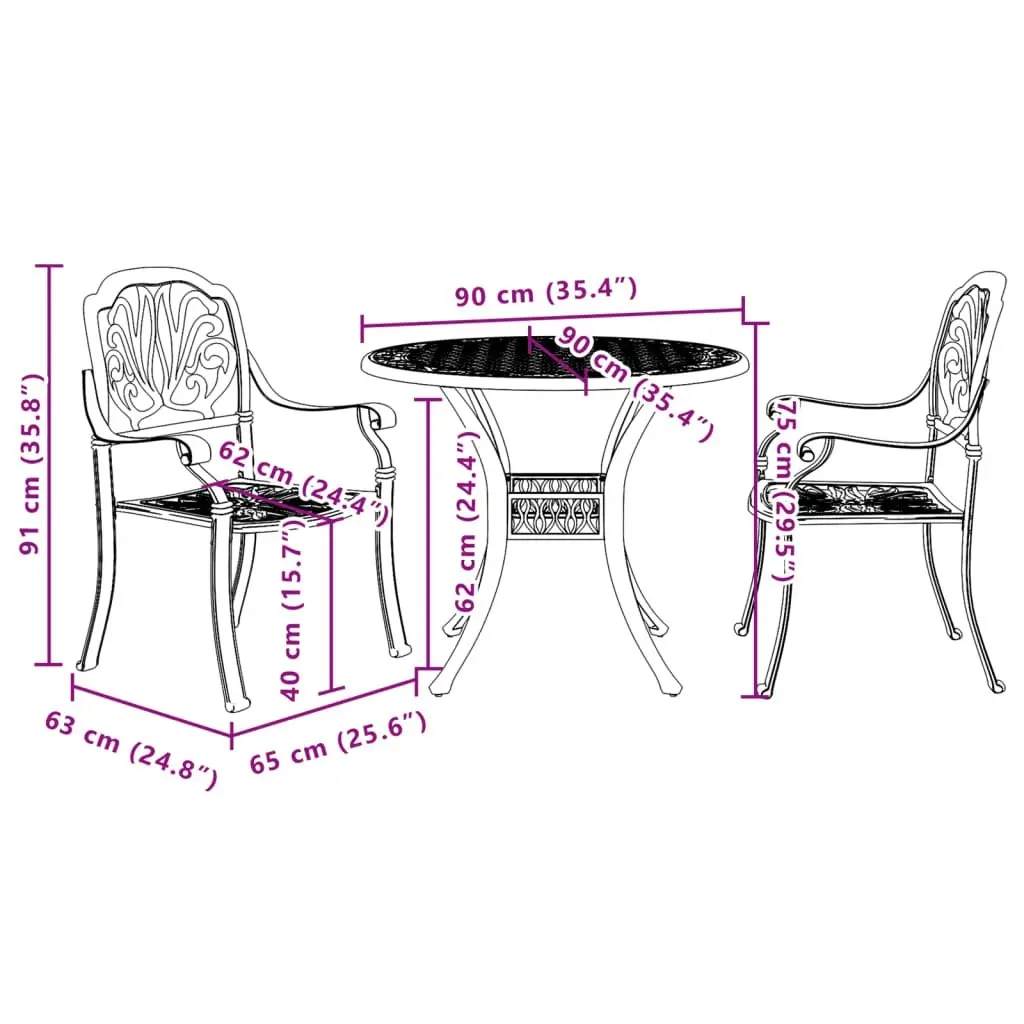 3 Piece Bistro Set Black Cast Aluminium 3216323