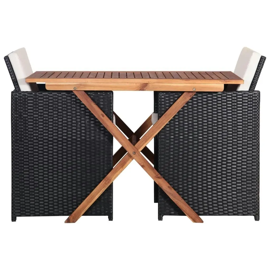 3 Piece Bistro Set Poly Rattan and Acacia Wood Black 43902