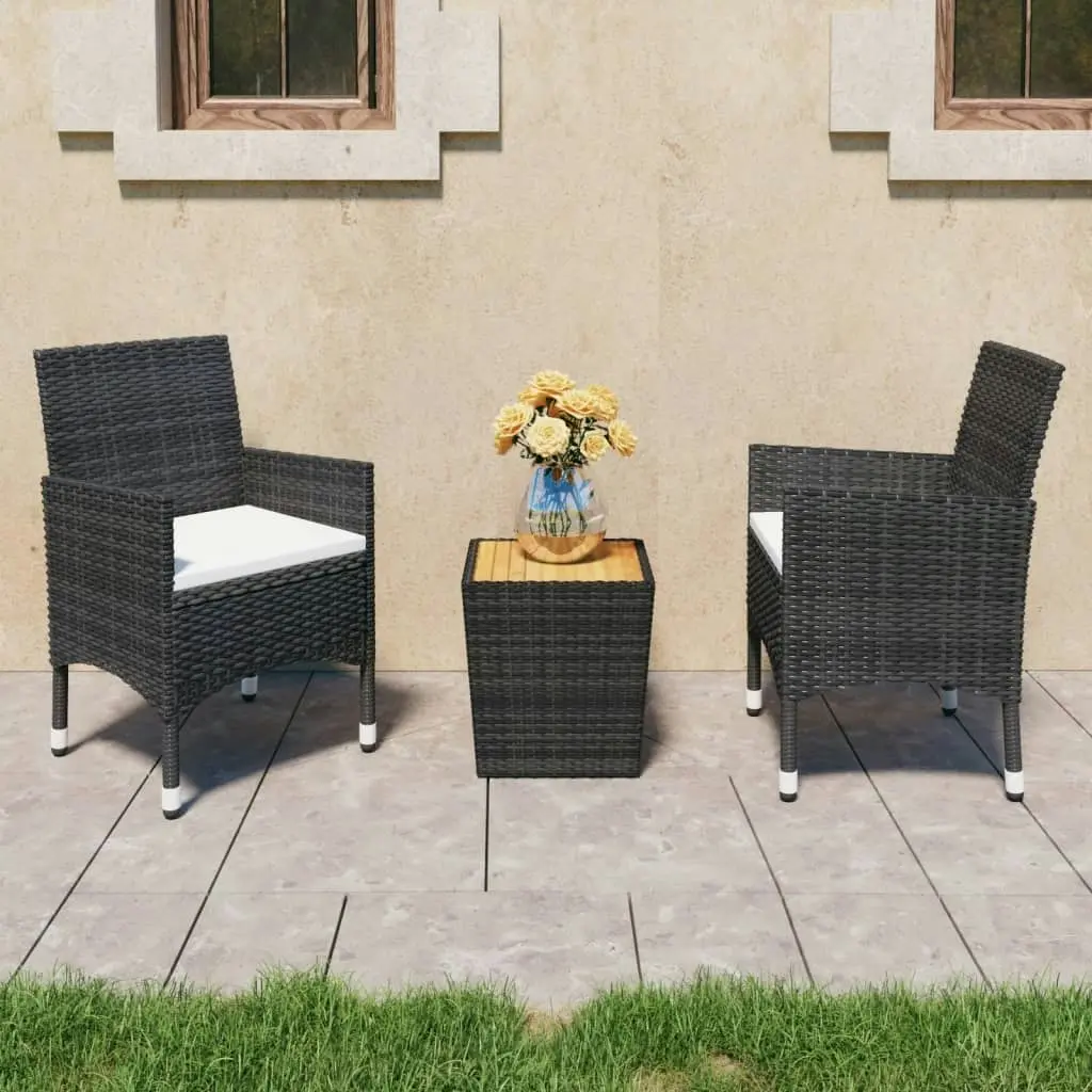 3 Piece Bistro Set Poly Rattan and Acacia Wood Black 3058362