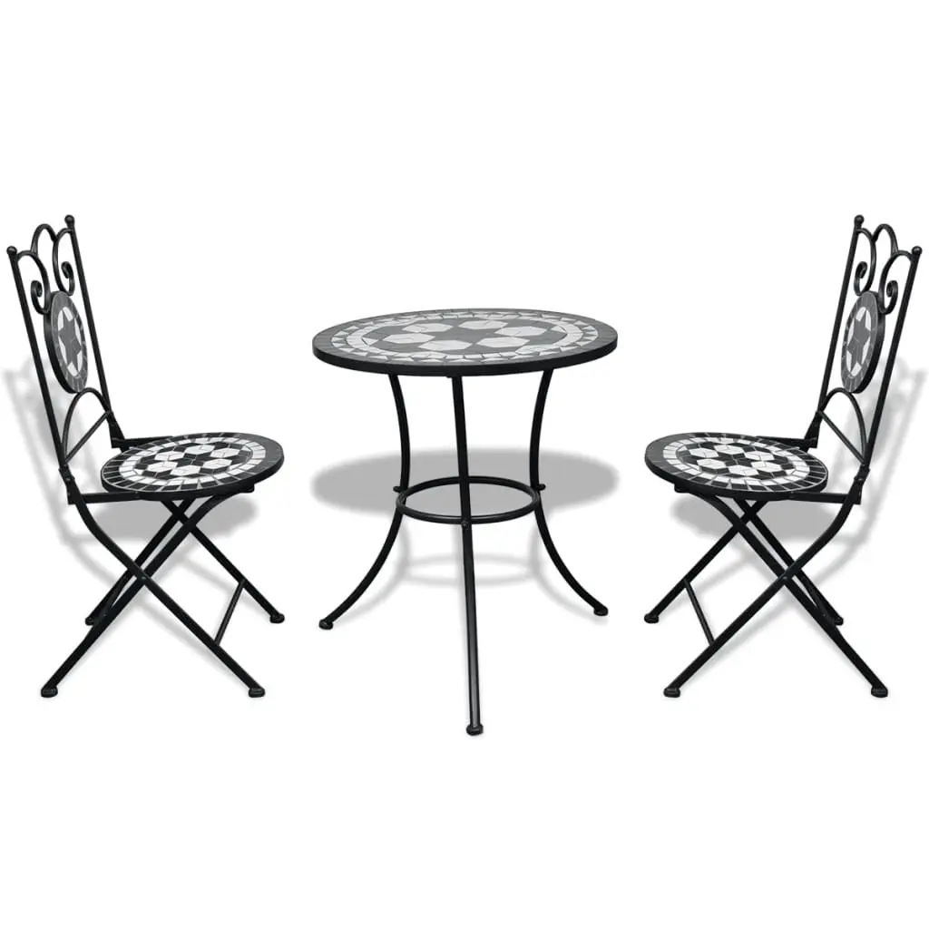 3 Piece Bistro Set Ceramic Tile Black and White 271772