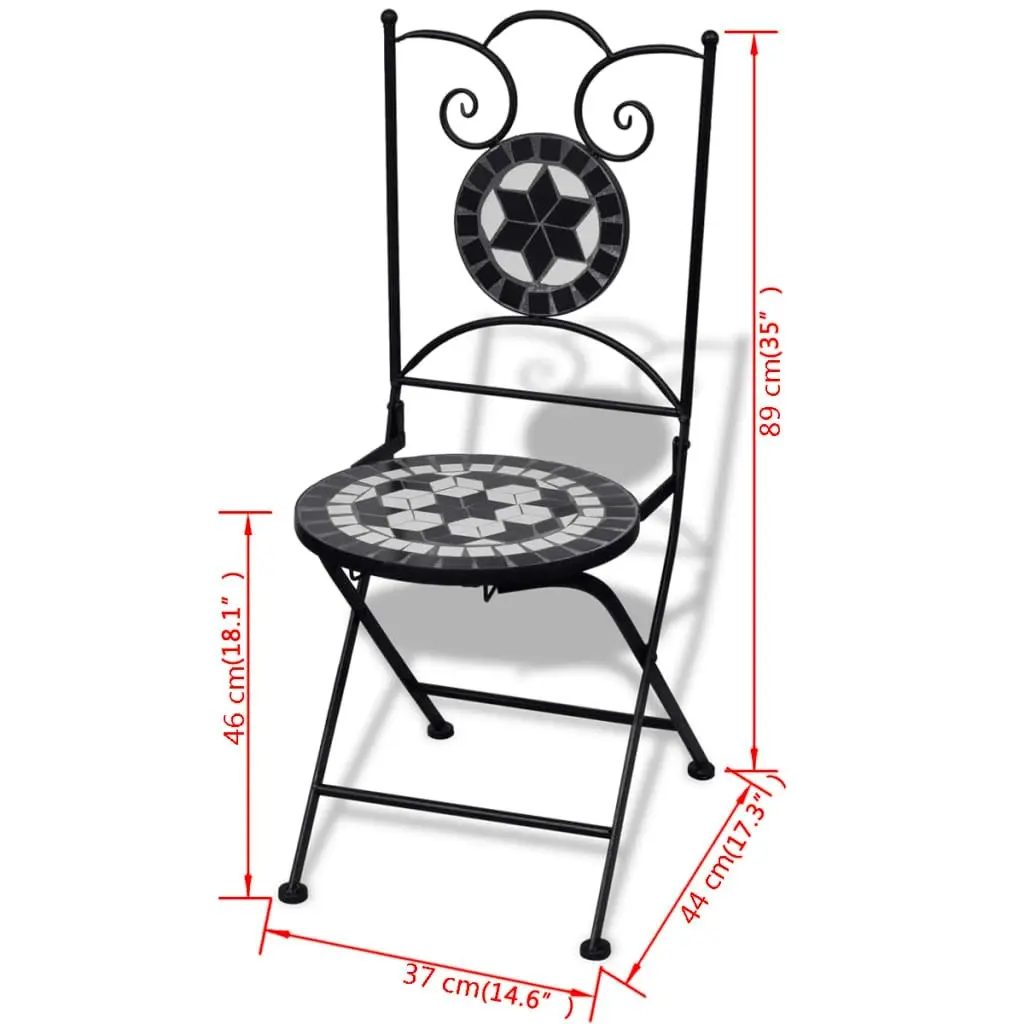 3 Piece Bistro Set Ceramic Tile Black and White 271772