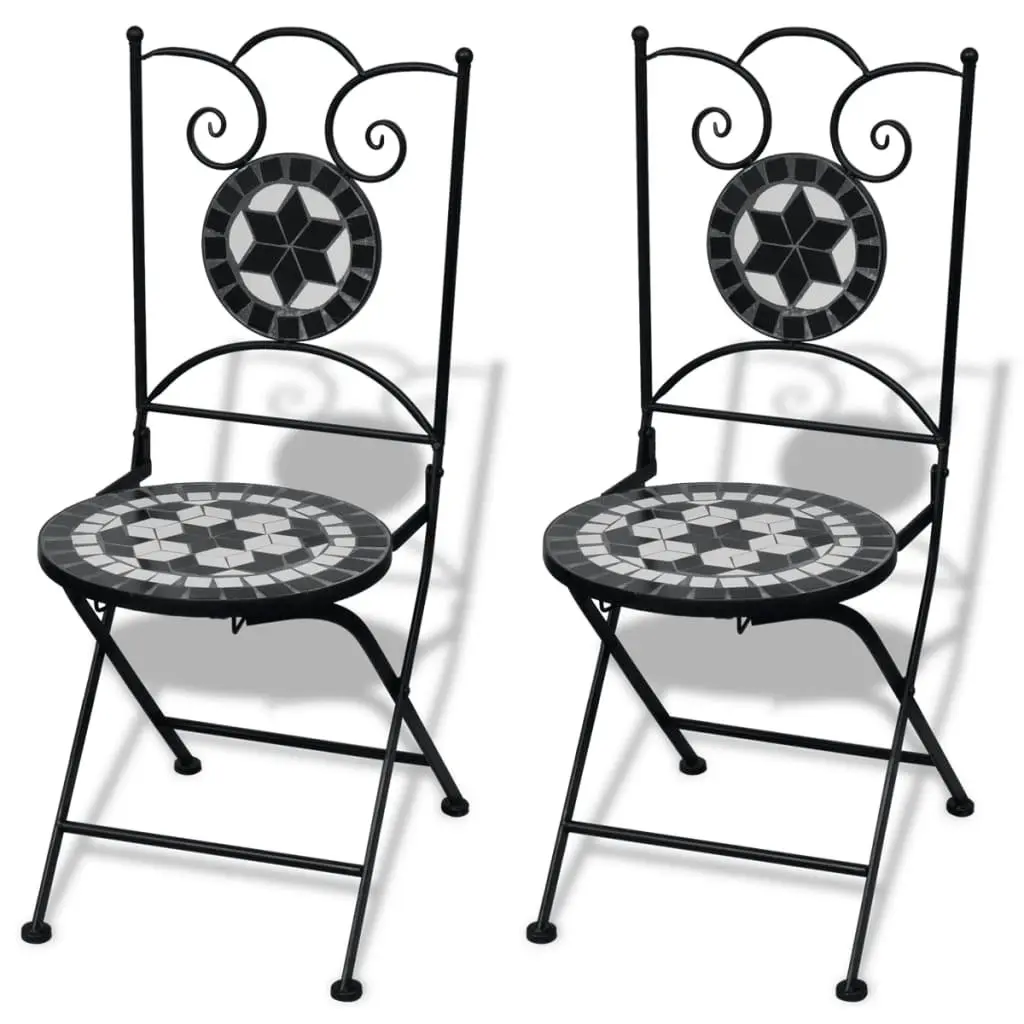 3 Piece Bistro Set Ceramic Tile Black and White 271772