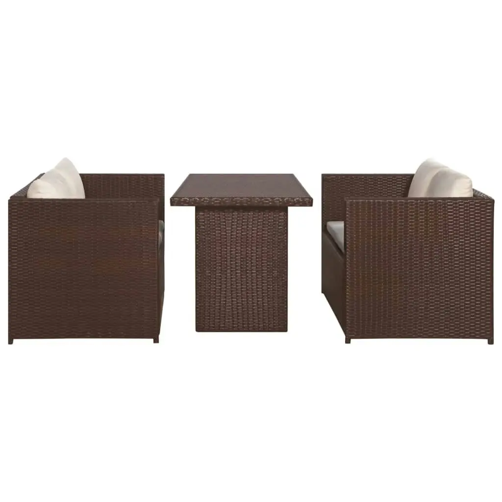 3 Piece Bistro Set Poly with Cushions Rattan Brown 43914