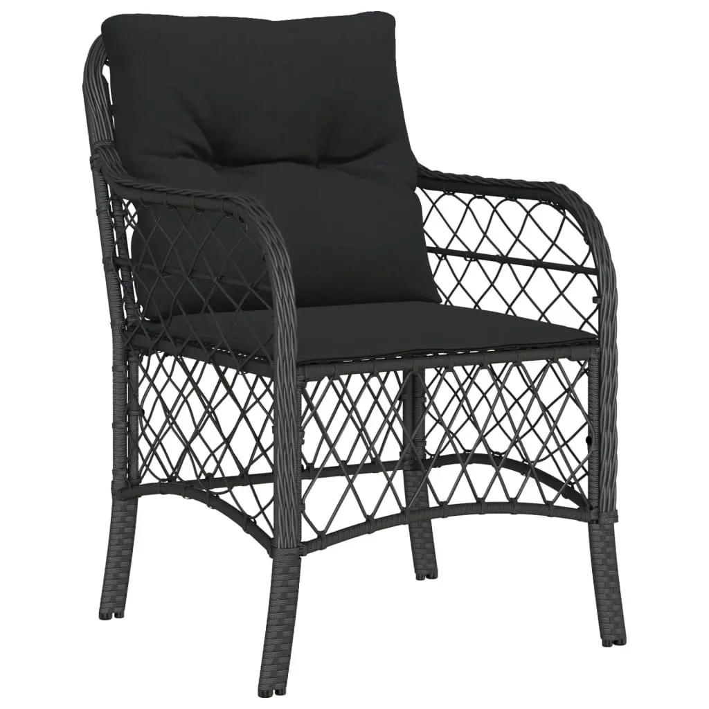 3 Piece Bistro Set with Cushions Black Poly Rattan 3212096