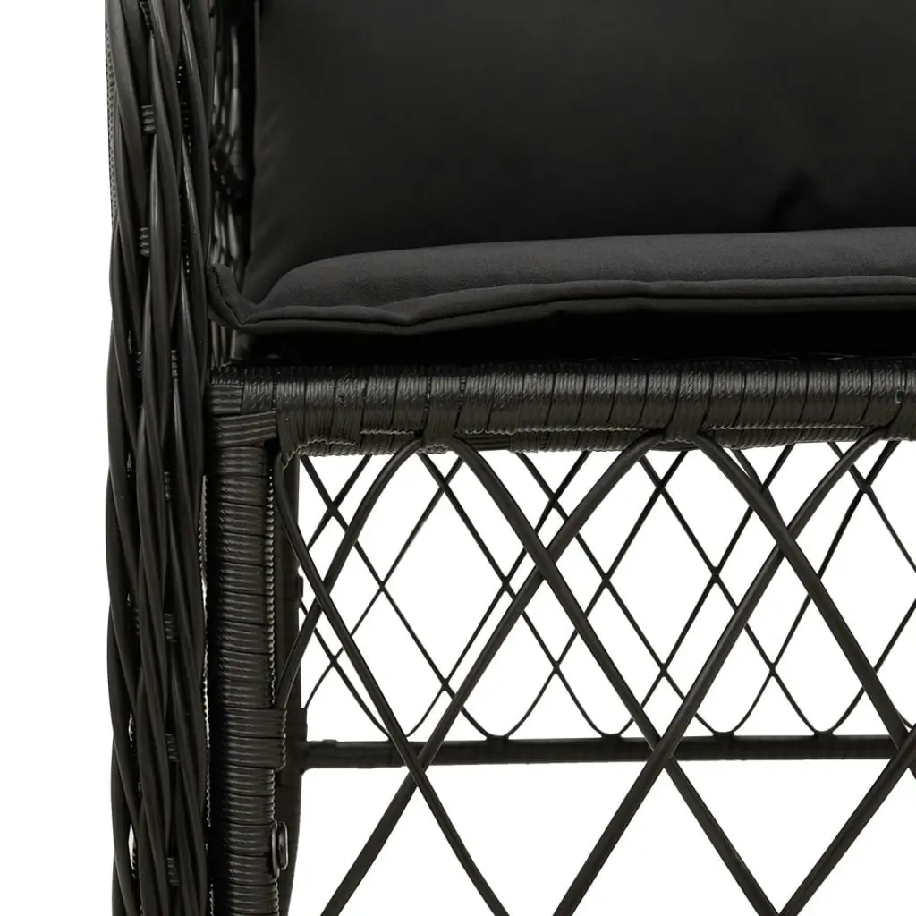 3 Piece Bistro Set with Cushions Black Poly Rattan 3212096