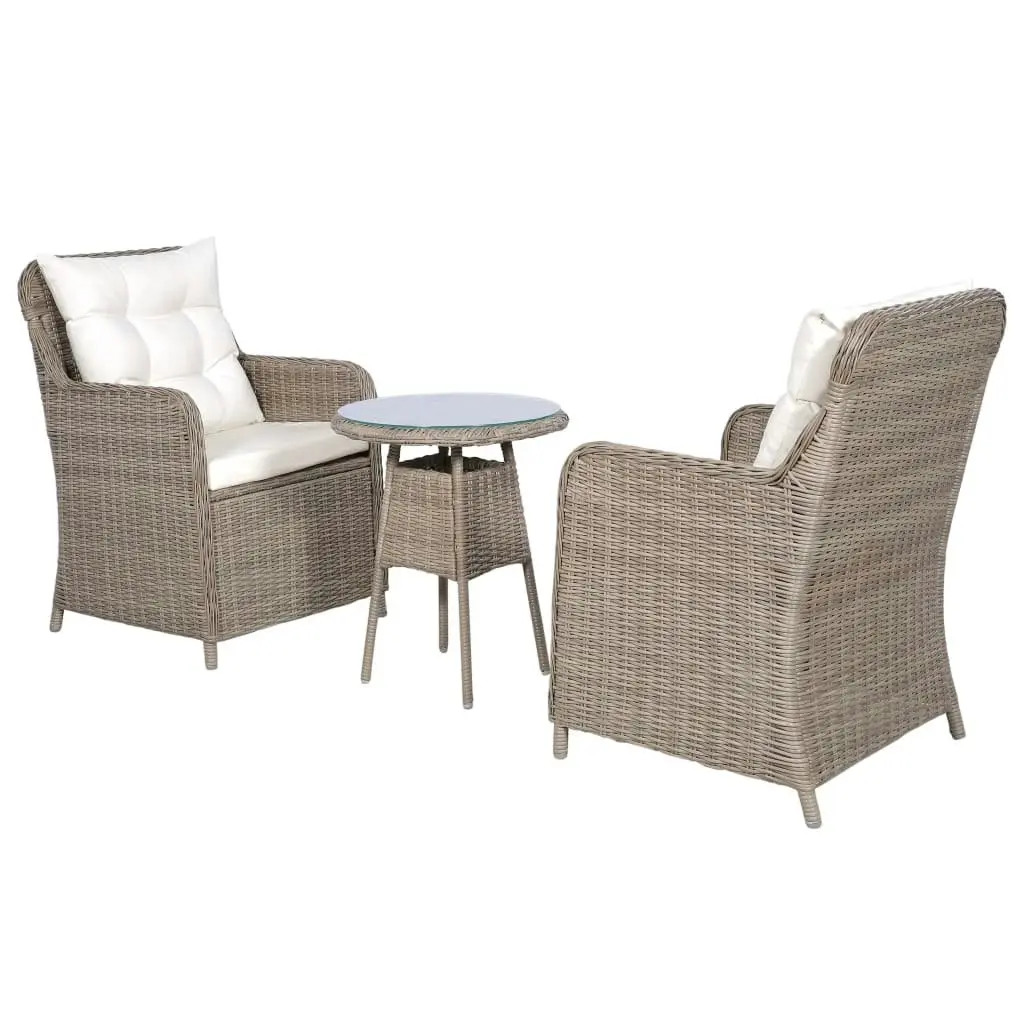 3 Piece Bistro Set with Cushions and Pillows Poly Rattan Brown 44150