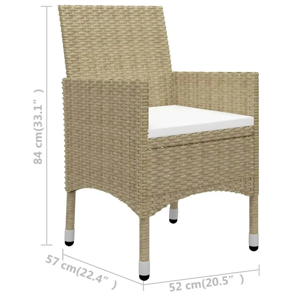 3 Piece Bistro Set Poly Rattan and Tempered Glass Beige 3058360