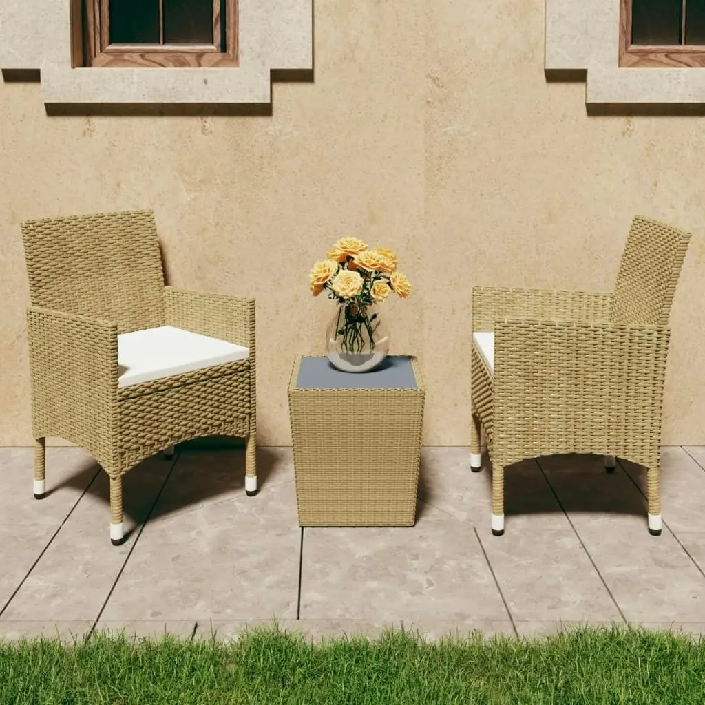 3 Piece Bistro Set Poly Rattan and Tempered Glass Beige 3058360