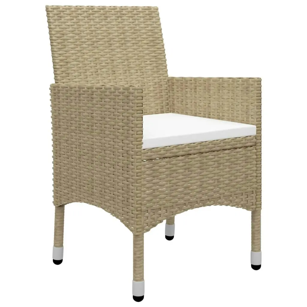 3 Piece Bistro Set Poly Rattan and Tempered Glass Beige 3058360