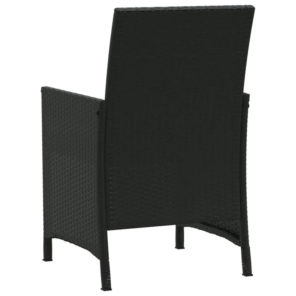 3 Piece Bistro Set with Cushions Black Poly Rattan 365117