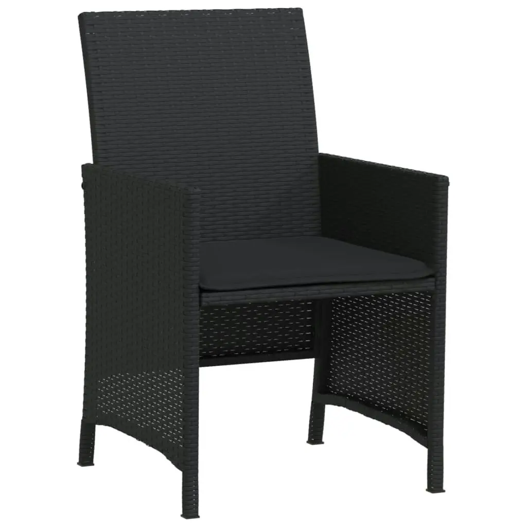 3 Piece Bistro Set with Cushions Black Poly Rattan 365117