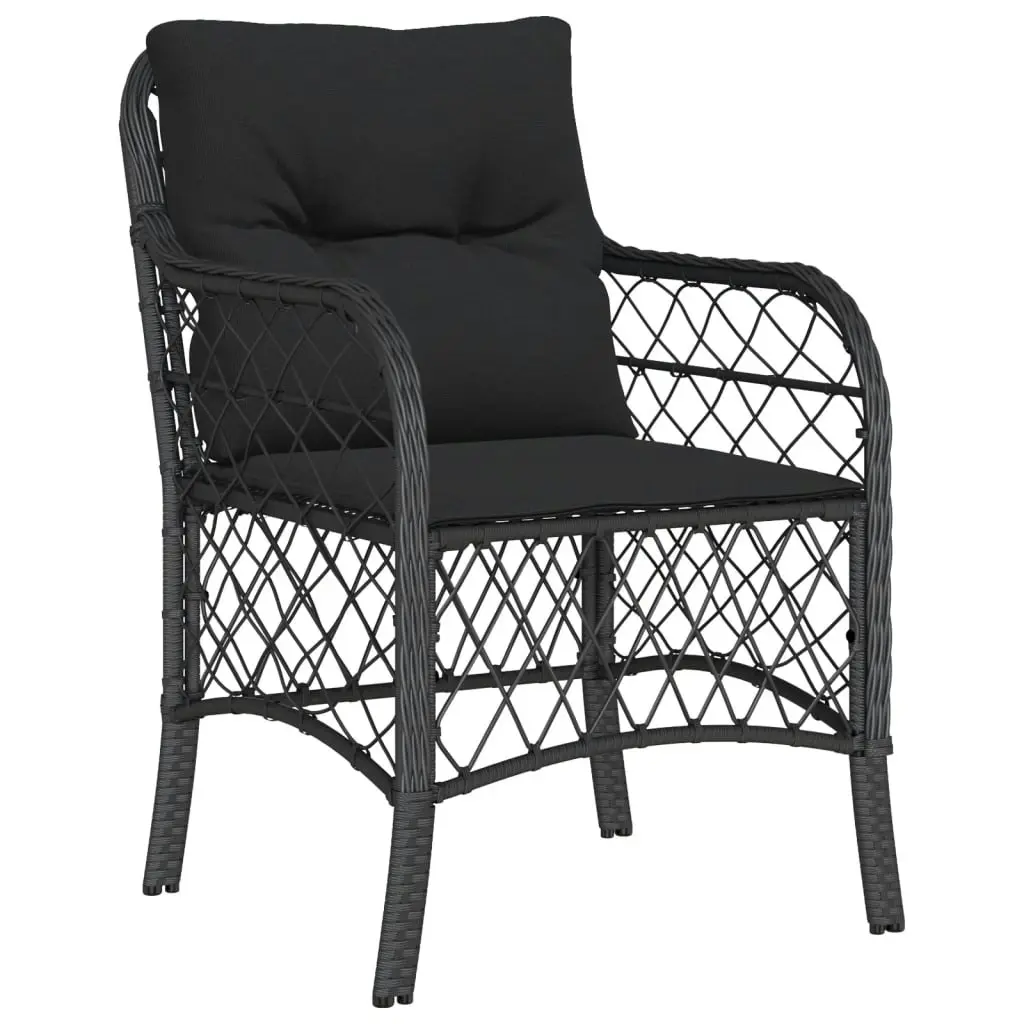 3 Piece Bistro Set with Cushions Black Poly Rattan 3212042