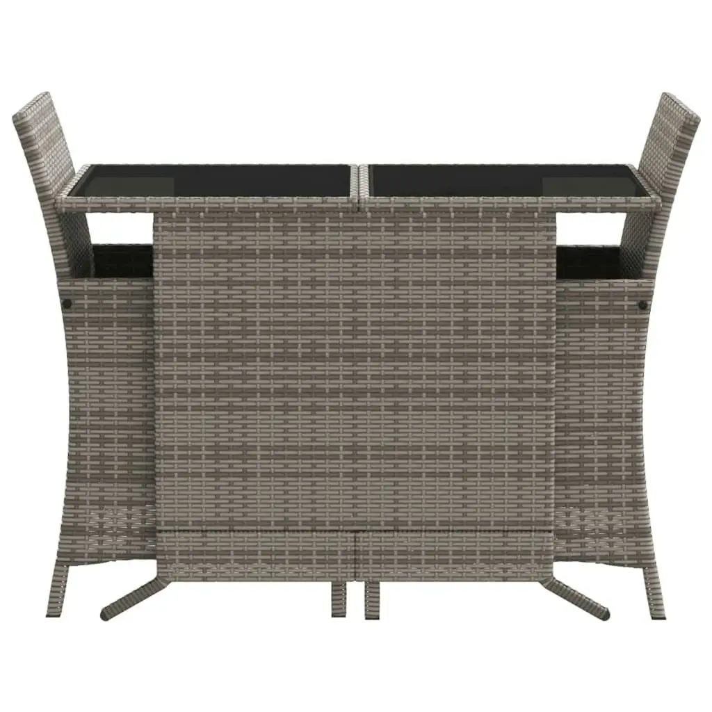 3 Piece Bistro Set with Cushions Grey Poly Rattan 365119