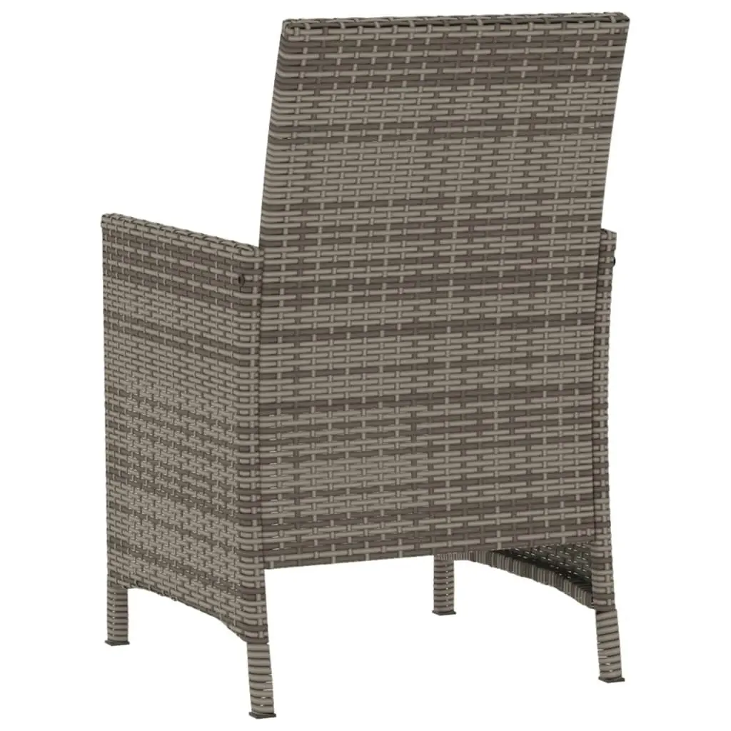 3 Piece Bistro Set with Cushions Grey Poly Rattan 365119