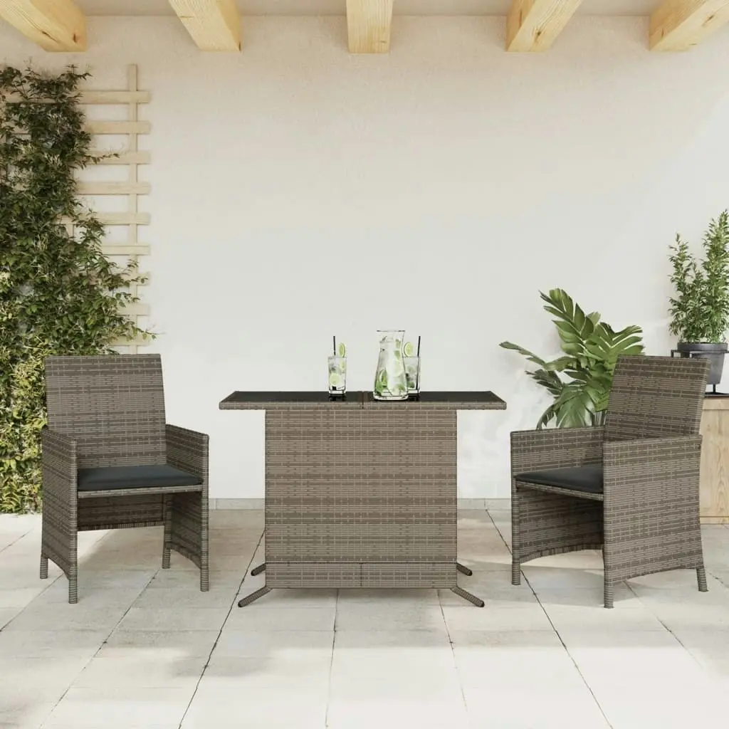 3 Piece Bistro Set with Cushions Grey Poly Rattan 365119