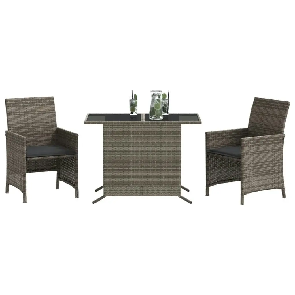 3 Piece Bistro Set with Cushions Grey Poly Rattan 365119