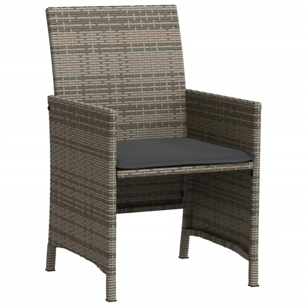 3 Piece Bistro Set with Cushions Grey Poly Rattan 365119