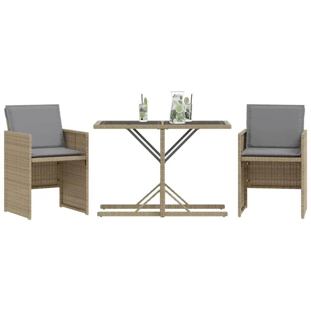 3 Piece Bistro Set with Cushions Mix Beige Poly Rattan 365071