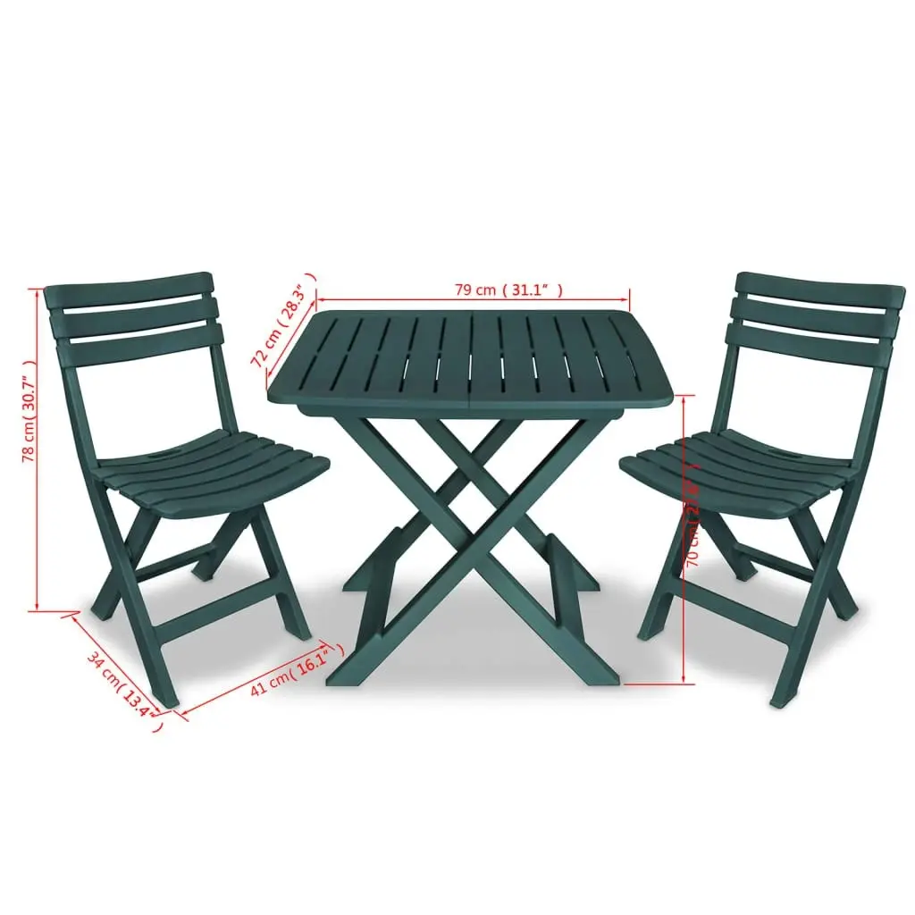 3 Piece Folding Bistro Set Plastic Green 43582