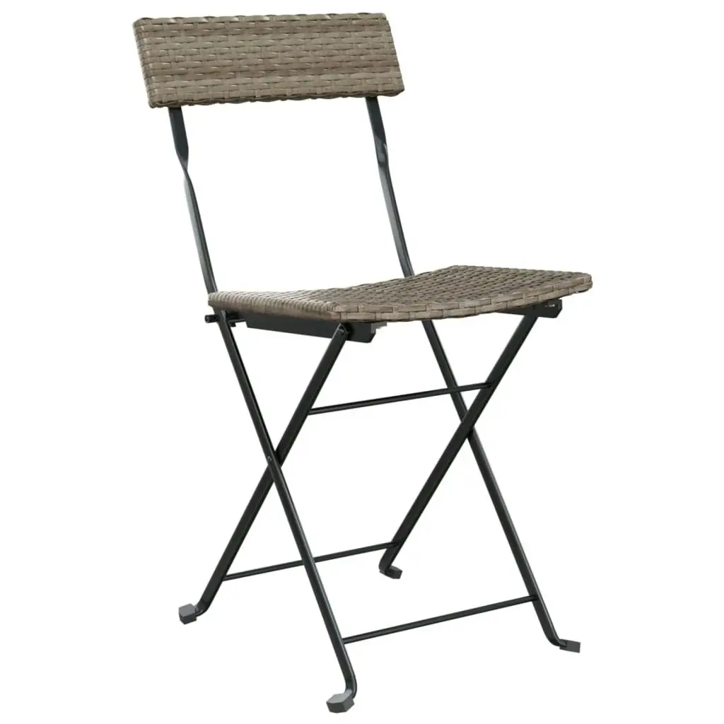 3 Piece Folding Bistro Set Grey Poly Rattan 319991