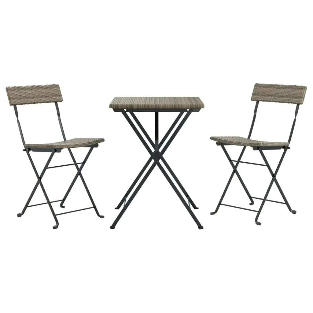 3 Piece Folding Bistro Set Grey Poly Rattan 319991