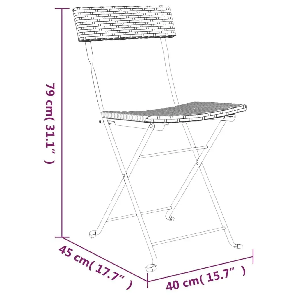 3 Piece Folding Bistro Set Grey Poly Rattan 319991