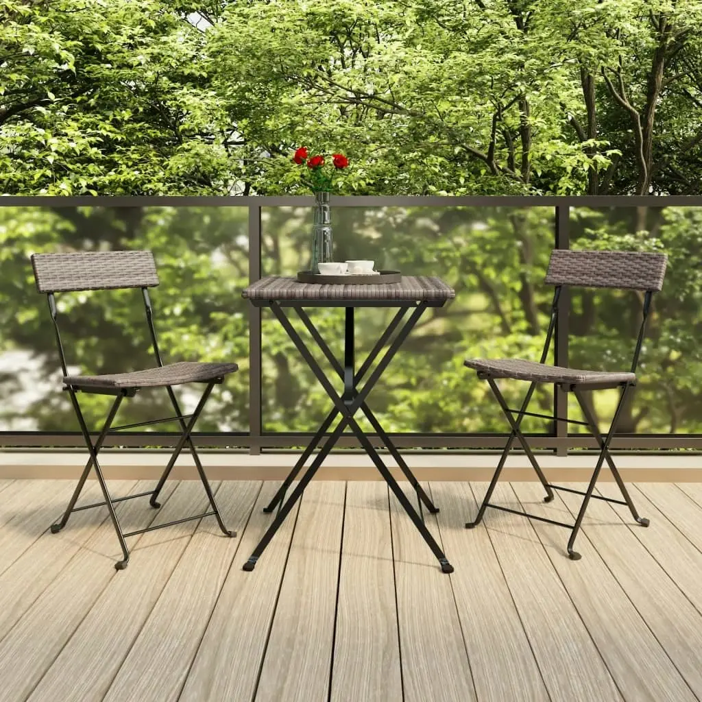 3 Piece Folding Bistro Set Grey Poly Rattan 319991