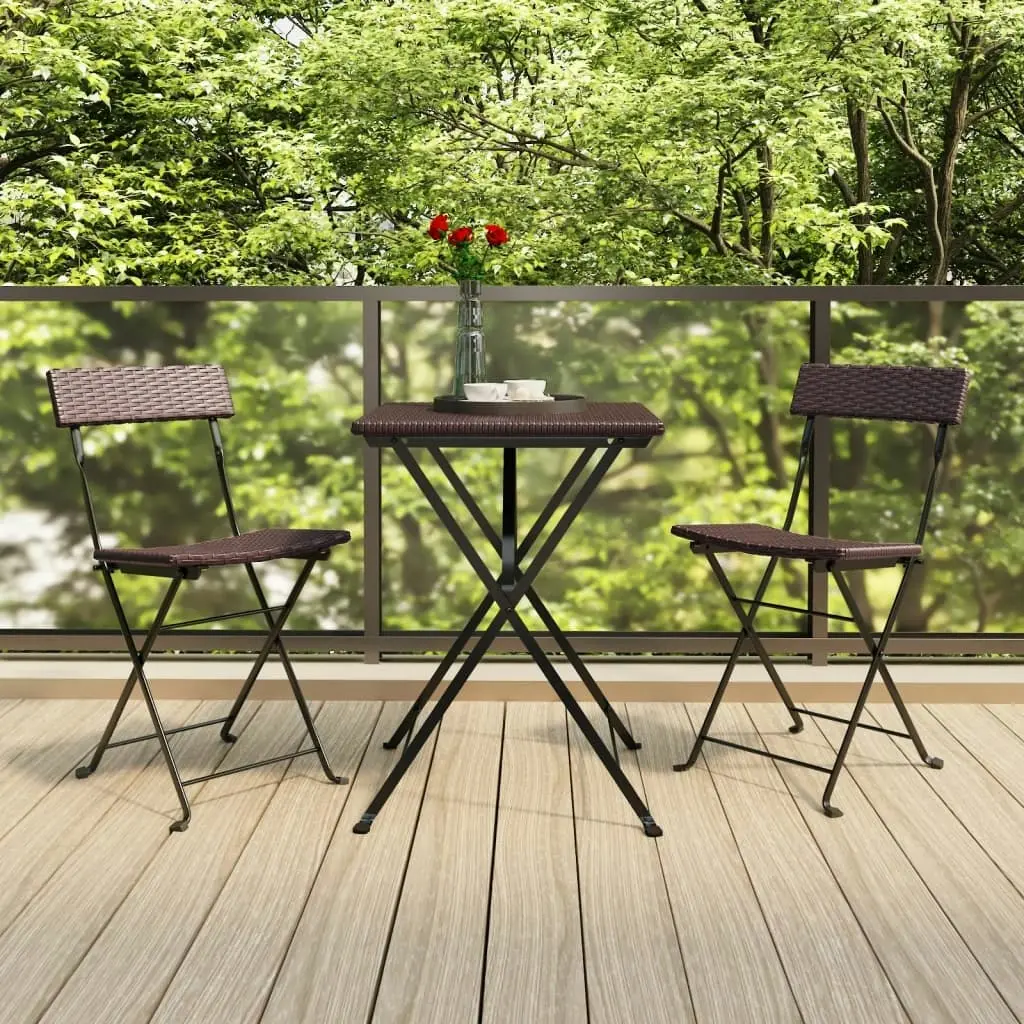 3 Piece Folding Bistro Set Brown Poly Rattan 319990