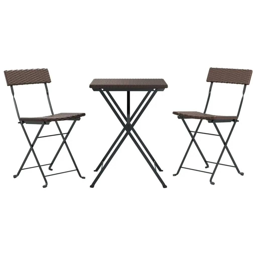 3 Piece Folding Bistro Set Brown Poly Rattan 319990