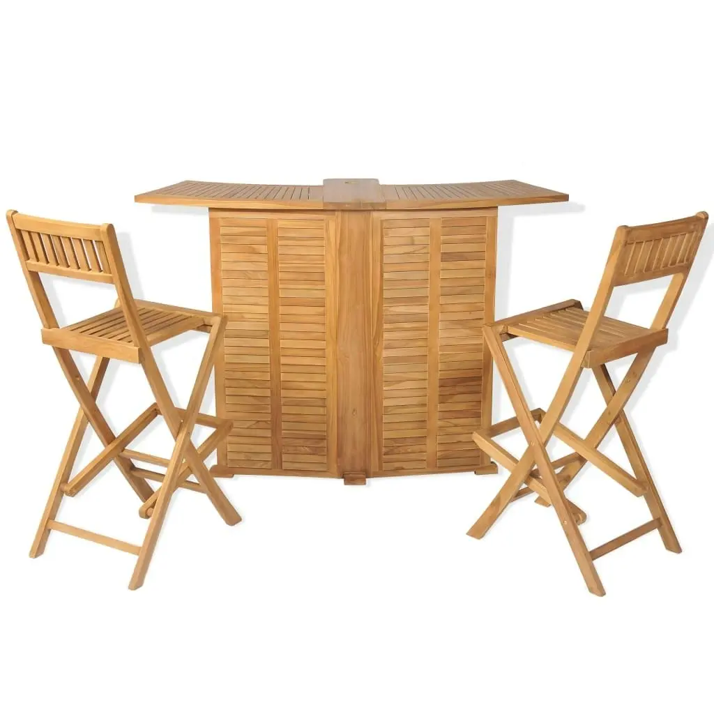 3 Piece Bistro Set with Folding Chairs Solid Teak Wood 43805