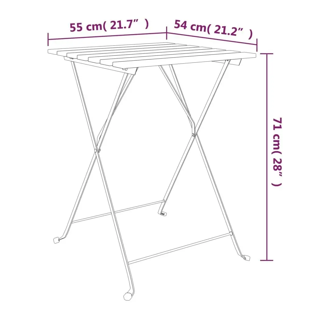 3 Piece Folding Bistro Set Solid Wood Acacia and Steel 319972