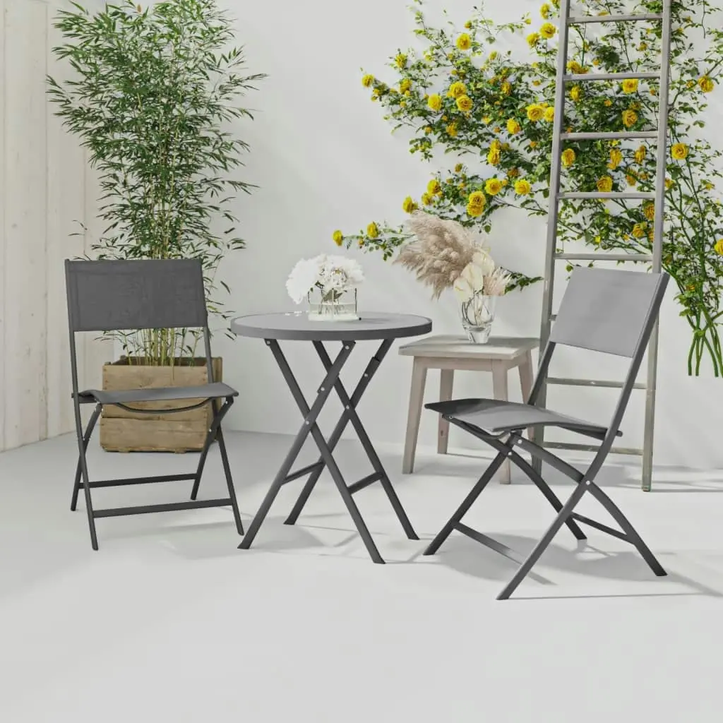 3 Piece Folding Bistro Set Steel Grey 3073536