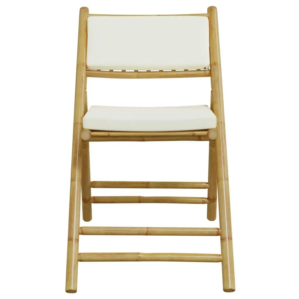 3 Piece Folding Bistro Set with Cream White Cushions Bamboo 3208939