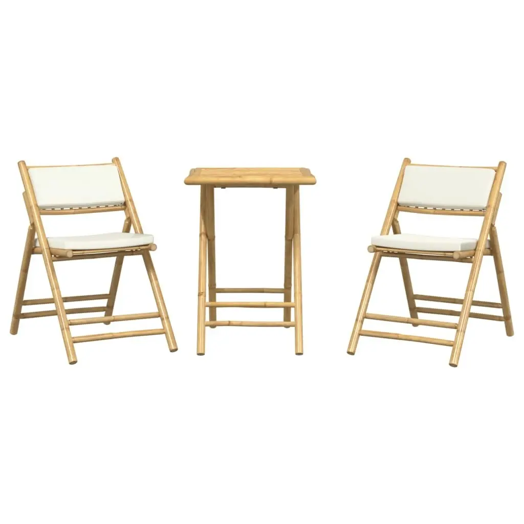 3 Piece Folding Bistro Set with Cream White Cushions Bamboo 3208933