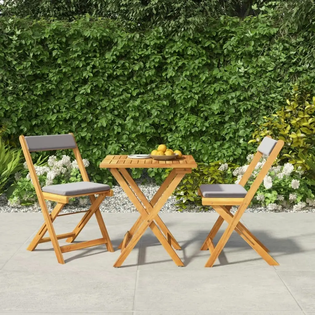 3 Piece Folding Bistro Set with Cushions Solid Wood Acacia 319705