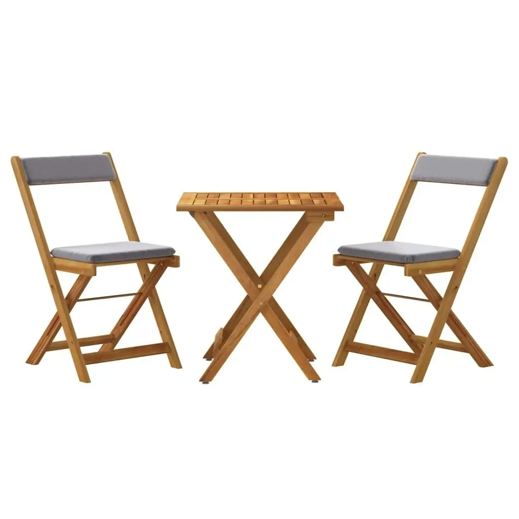 3 Piece Folding Bistro Set with Cushions Solid Wood Acacia 319705